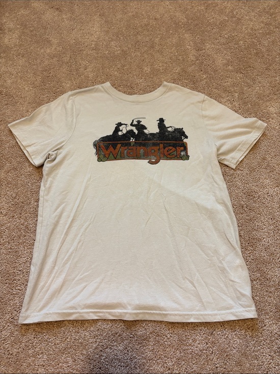 Wrangler Tops - Wrangler Cream Short-Sleeve Tee with Retro Logo and Cowboy Silhouette